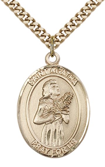 14KT GOLD FILLED ST AGATHA NURSE PENDANT ON A CHAIN - 1" x 3/4"